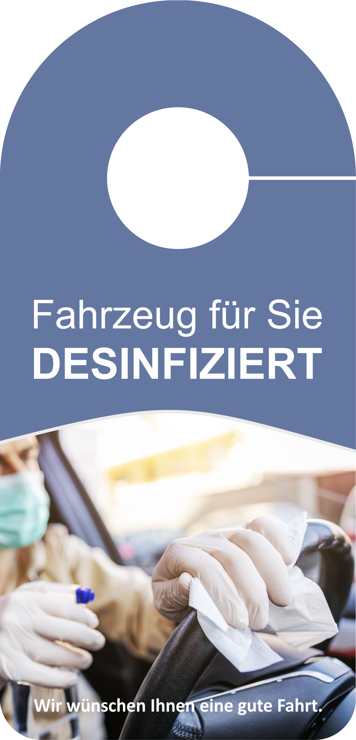 Spiegelanhänger mit Eindruck "Fahrzeug desinfiziert"