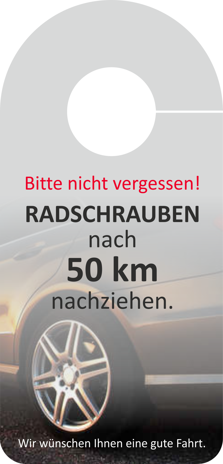 Spiegelanhänger "Radschrauben 50km"