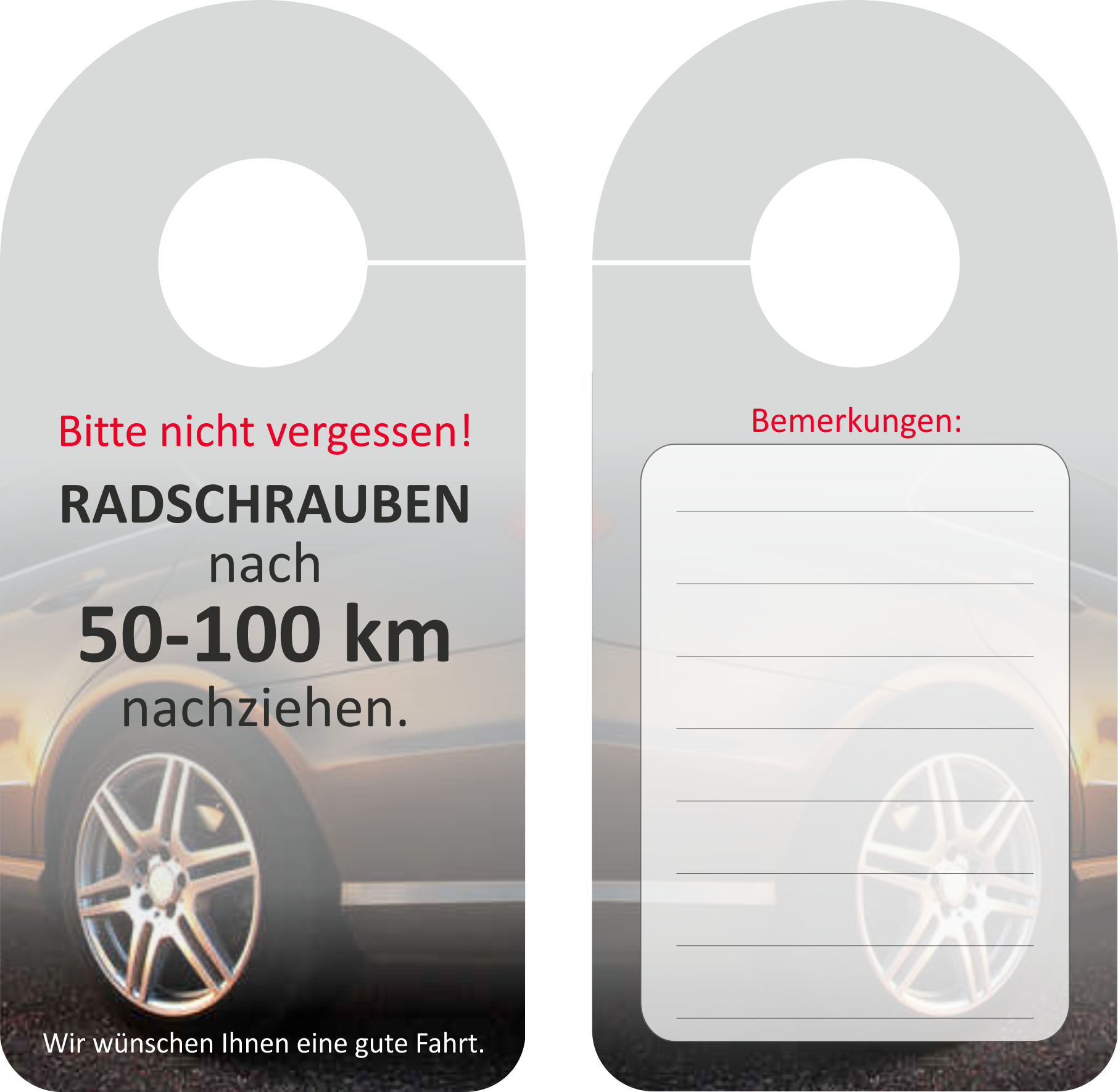 Spiegelanhänger "Radschrauben 50-100km"