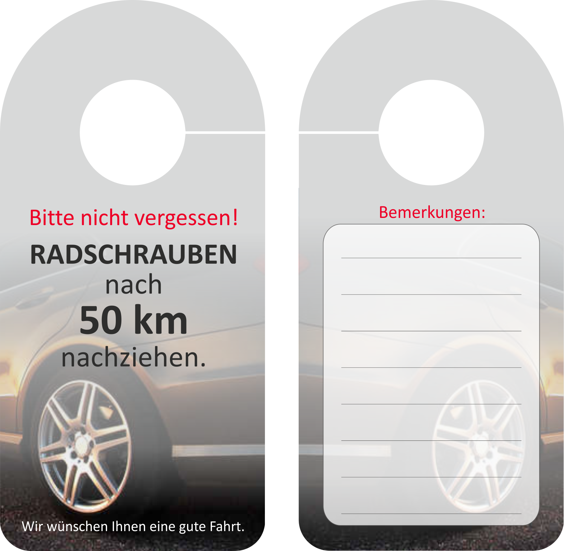 Spiegelanhänger "Radschrauben 50km"
