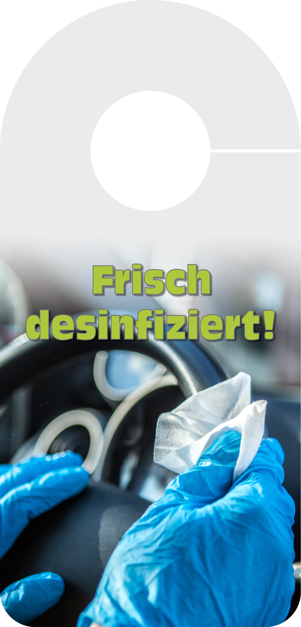 Spiegelanhänger mit Eindruck "Frisch desinfiziert"