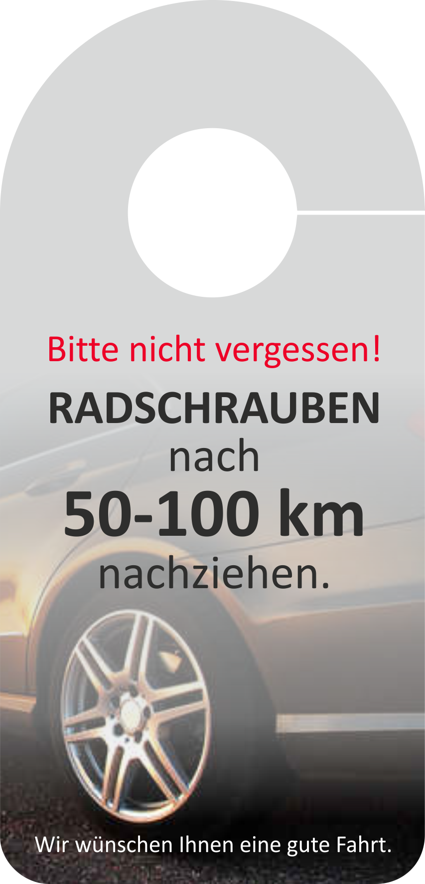 Spiegelanhänger "Radschrauben 50-100km"