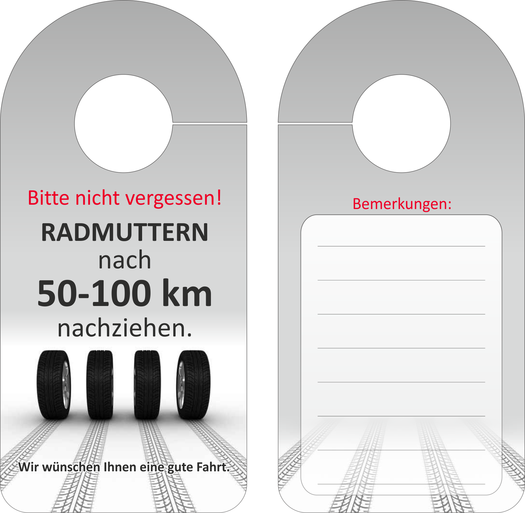 Spiegelanhänger "Radmuttern 50-100km"